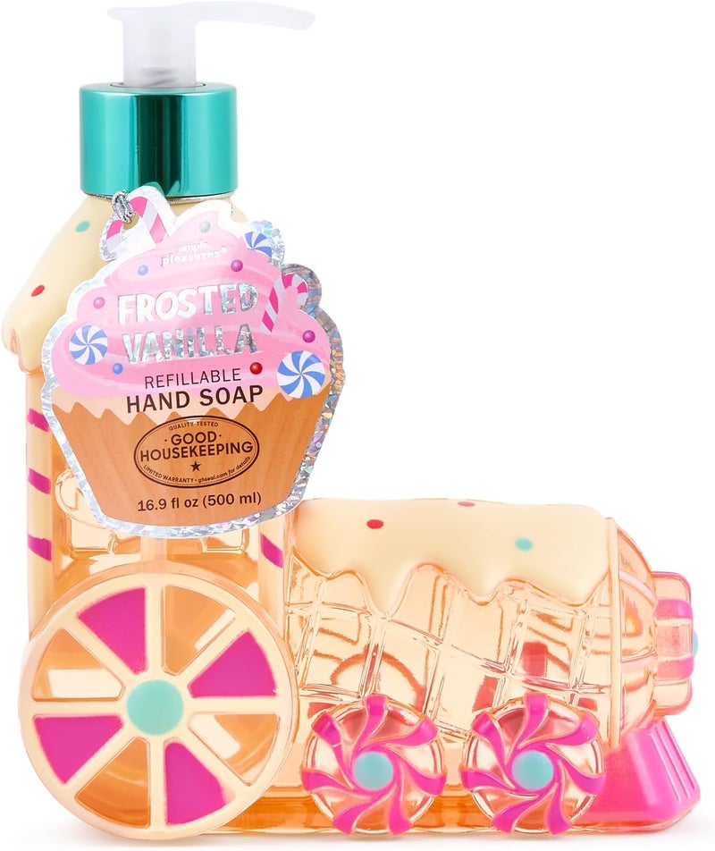 simple pleasures Gingerbread Train - Frosted Vanilla Scented Decorative Refillable Soap Dispenser for Kitchen Countertops and Bathroom Sinks - Image 1
